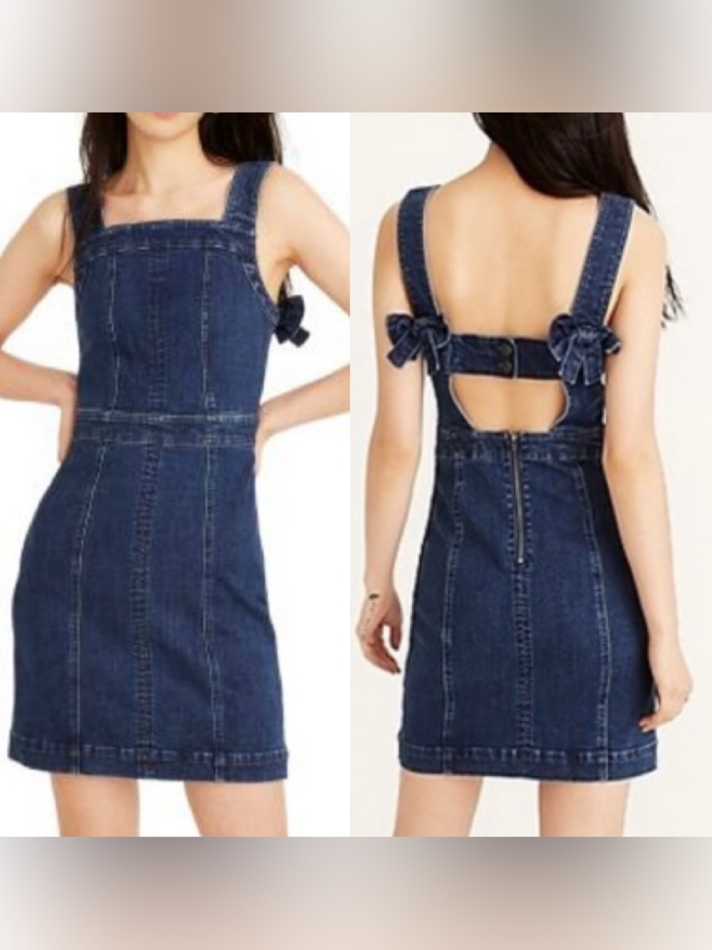 Madewell bow back Blue Denim Apron Dress